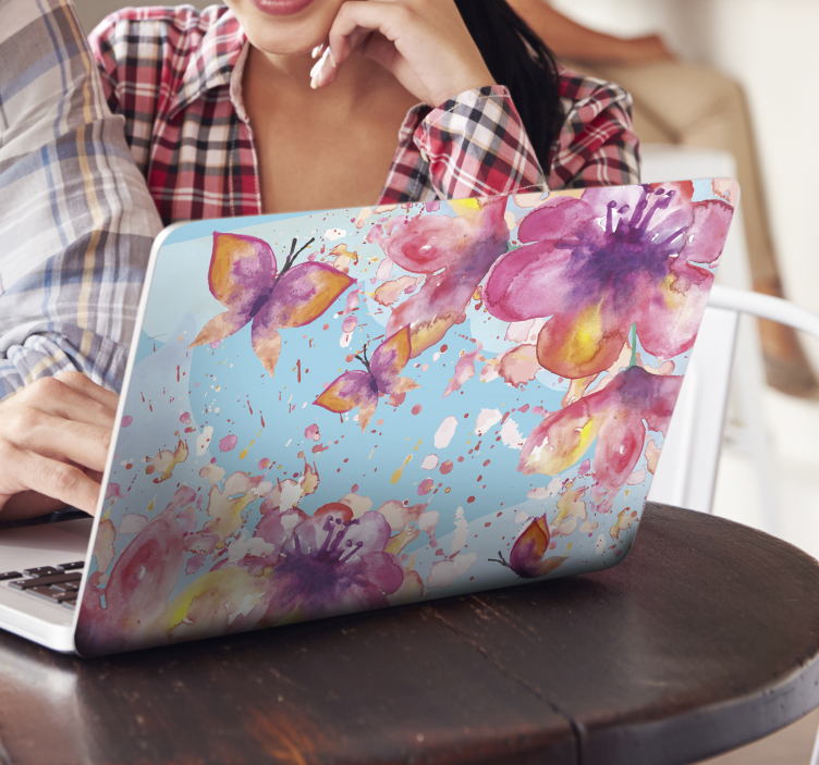 Purple butterfly on blue background laptop skin - TenStickers