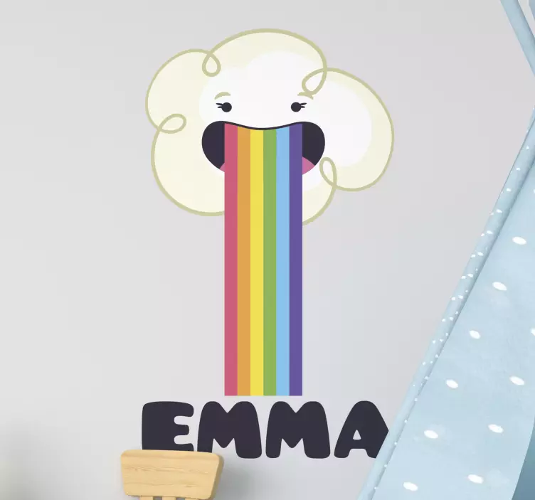 Rainbow cloud puke personalized name sticker - TenStickers