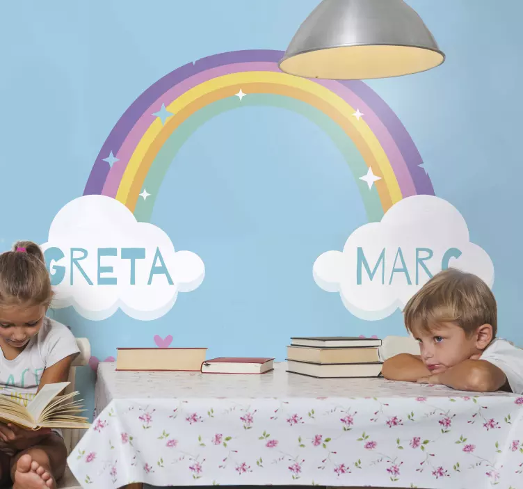 Rainbow with two personalized names sticker - TenStickers