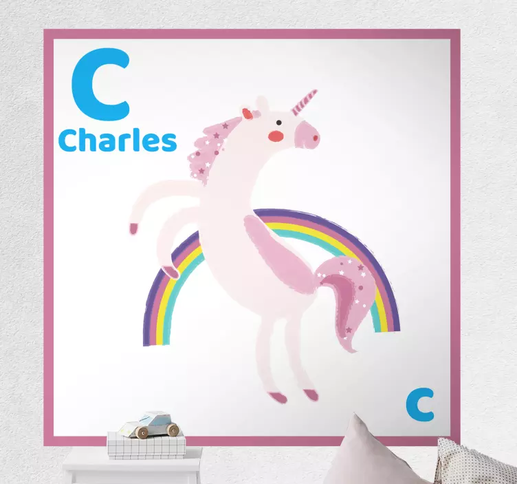 Rainbow unicorn initial  animal wall sticker - TenStickers