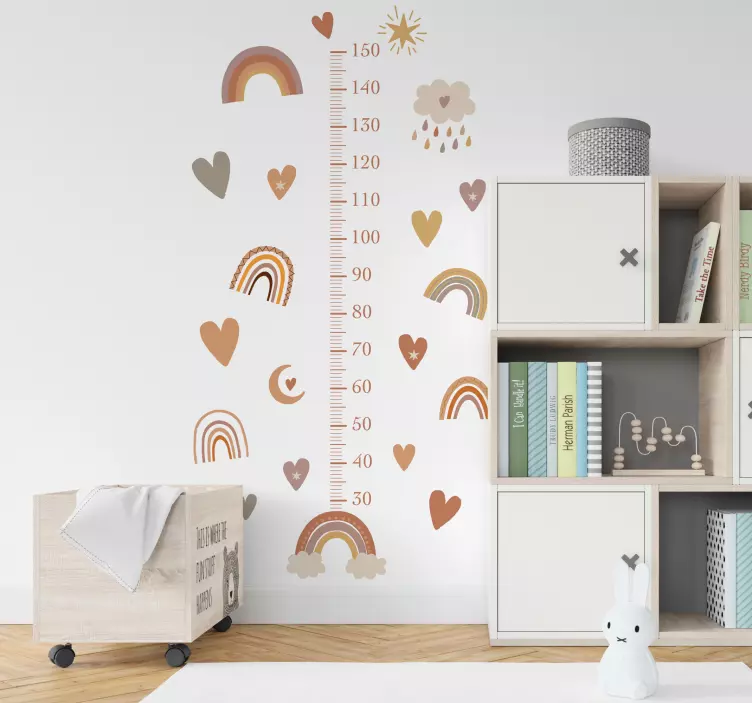 Rainbow with hearts height chart wall sticker - TenStickers