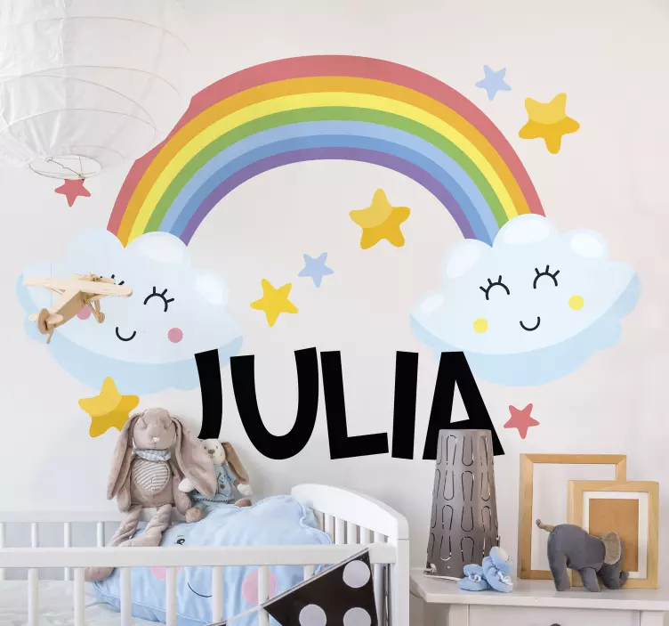 Rainbow with stars big cloud illustration decal - TenStickers