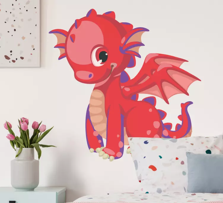Red dinosaur with purple spots dinosaur sticker - TenStickers