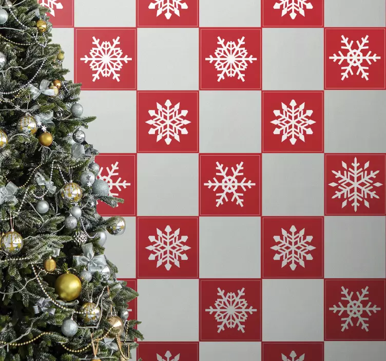 Red Snowflakes tile sticker - TenStickers