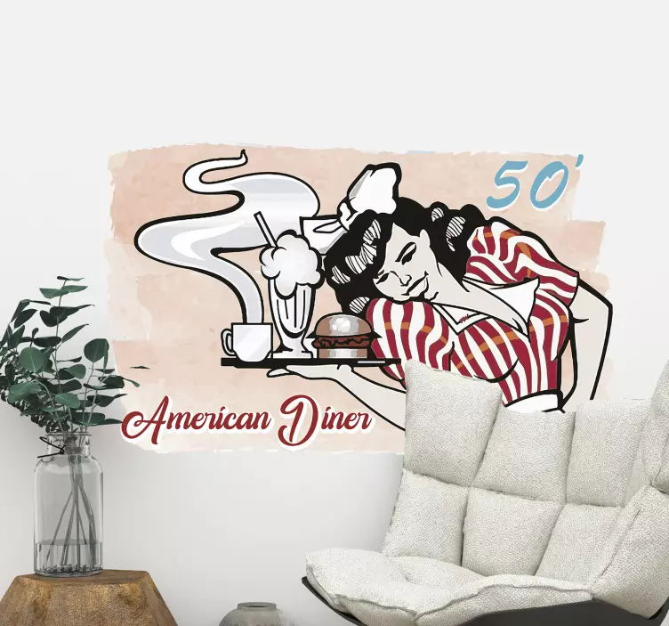 Retro Diner Scene cuisine wall sticker - TenStickers