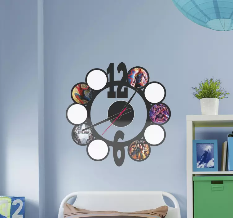 Round clock with images  wall clock sticker - TenStickers