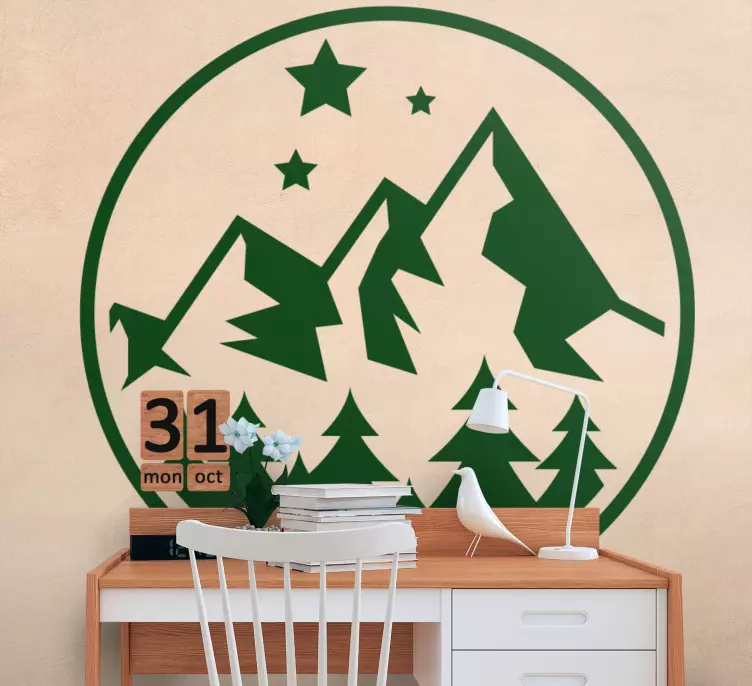 Round mountain silhouette nature sticker - TenStickers