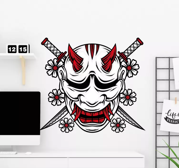 Samurai mask design wall sticker - TenStickers