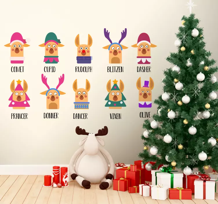 Santa's Reindeer names  christmas sticker - TenStickers
