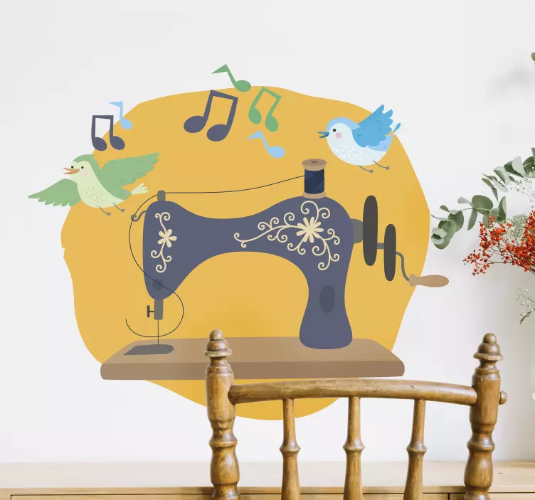 Sewing machine with bird wall sticker - TenStickers