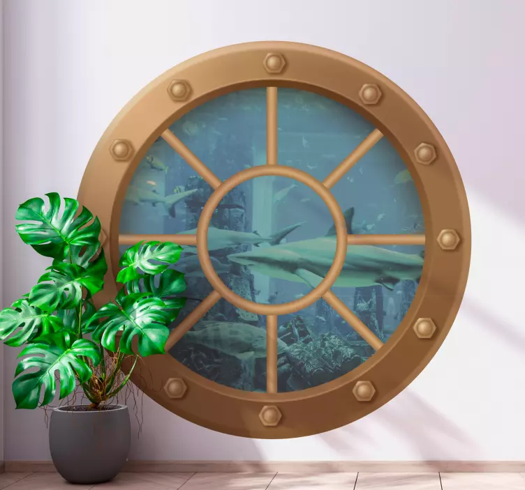 Shark  through submarine window fish sticker - TenStickers