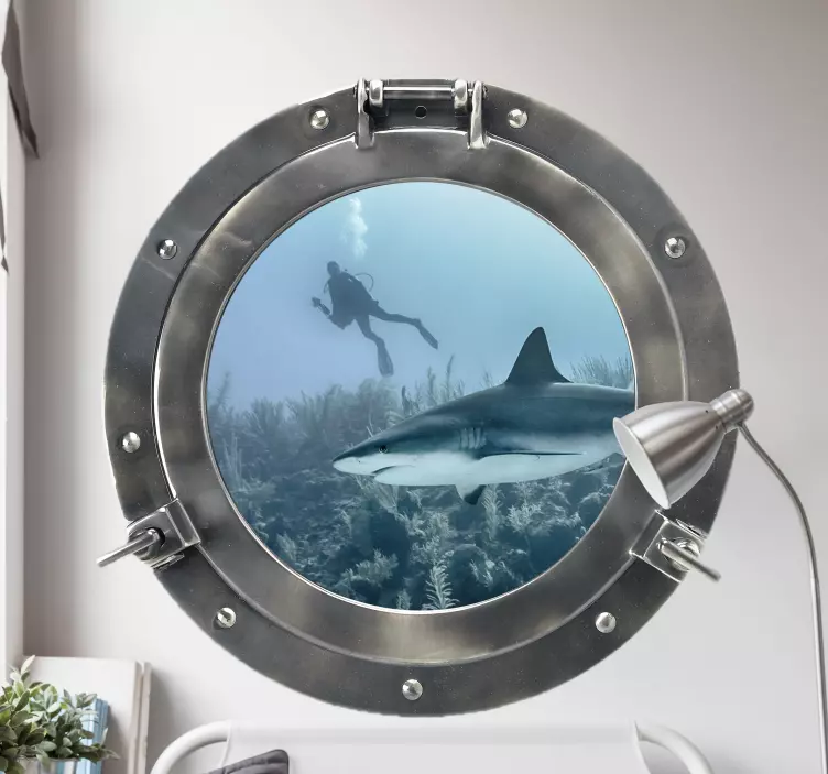 3D Shark through the window decal - TenStickers