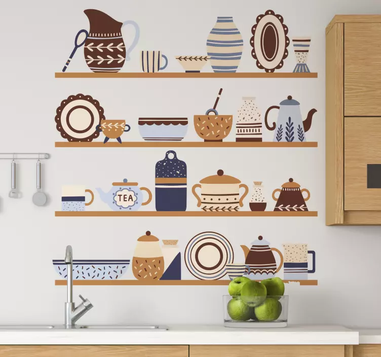 Shelvings with crockery cutlery wall sticker - TenStickers