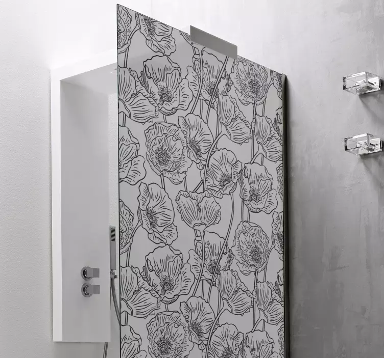 Shower screen with poppies shower door sticker - TenStickers