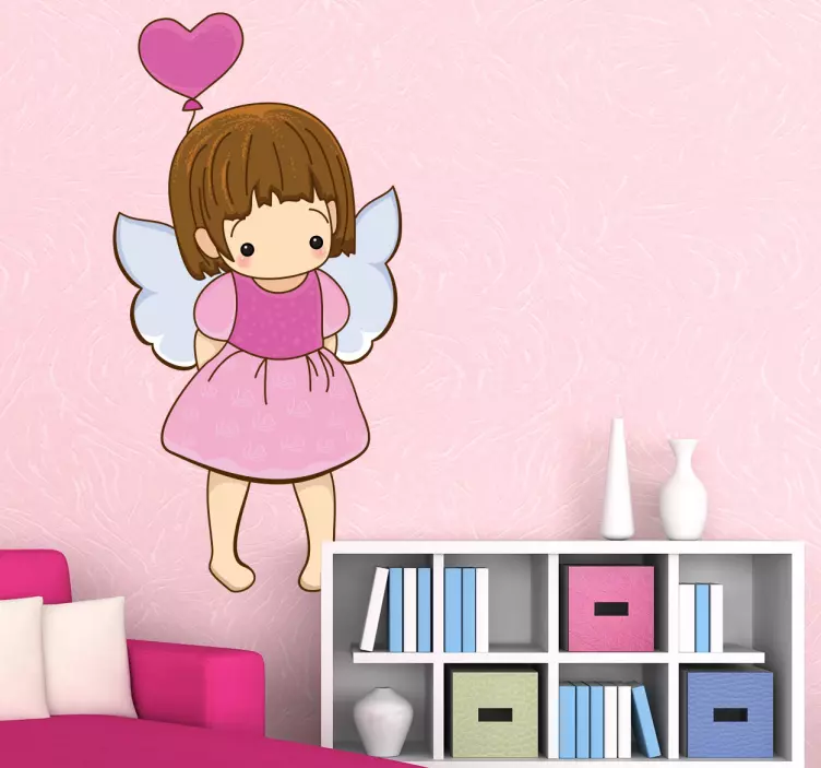 Shy Little Angel with Balloon Sticker - TenStickers