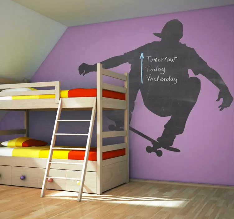 Skateboarder and Blackboard Wall Sticker - TenStickers