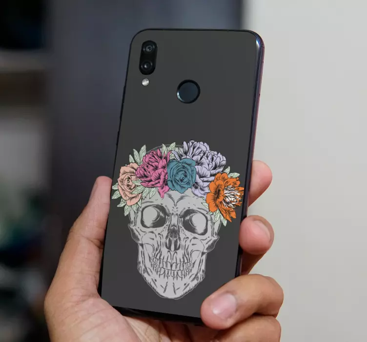 Skull with colorful flowers huawei decal - TenStickers