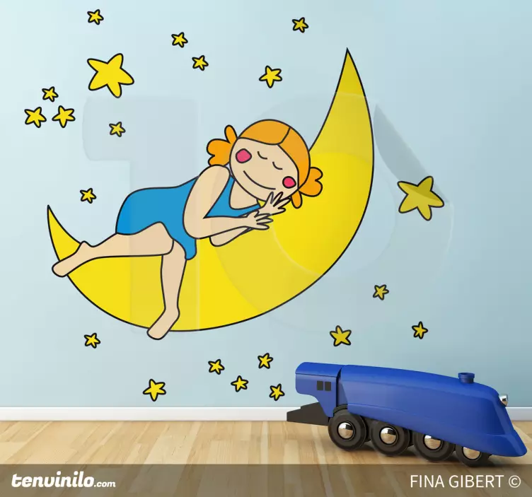 Sleeping girl On Moon wall stickers for kid - TenStickers
