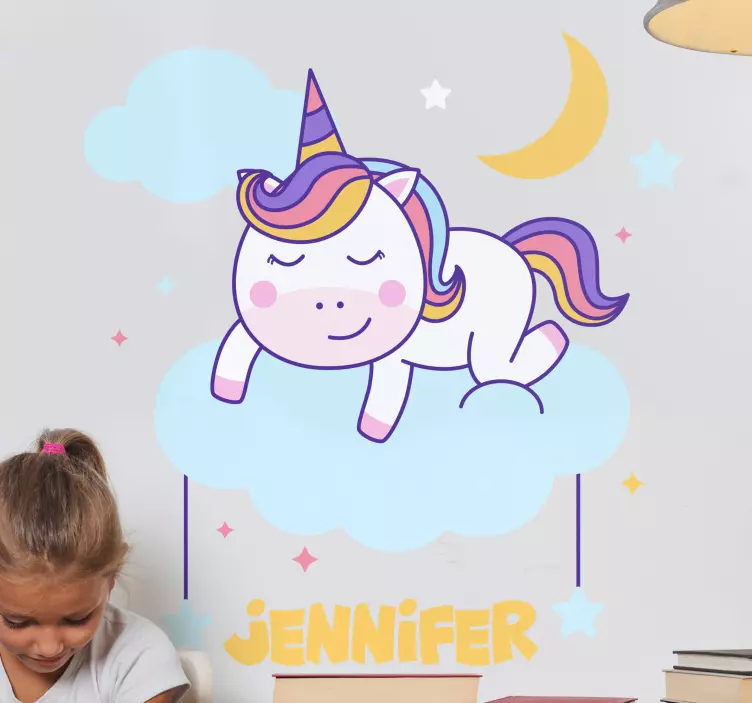 Sleeping unicorn personalised unicorn sticker - TenStickers