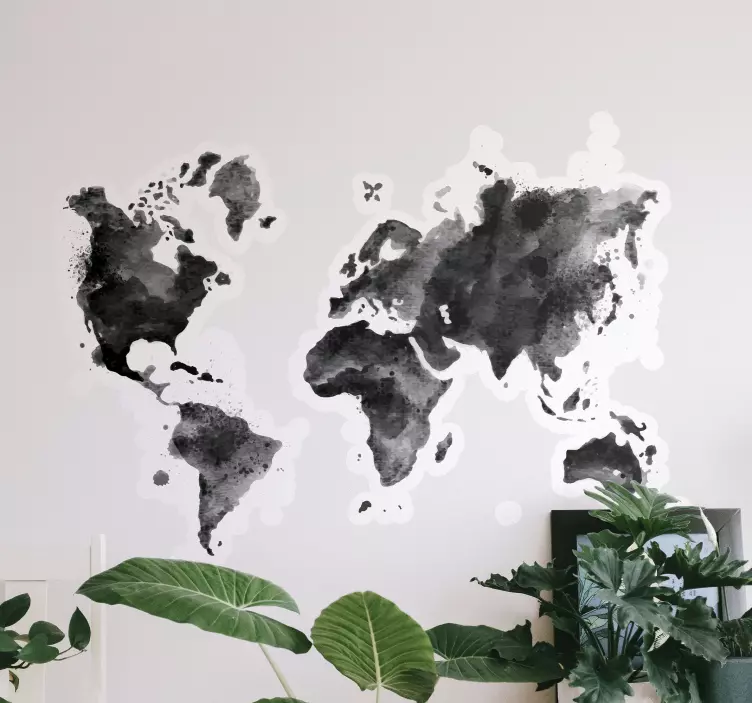 Splash color grey shaded world map wall sticker - TenStickers