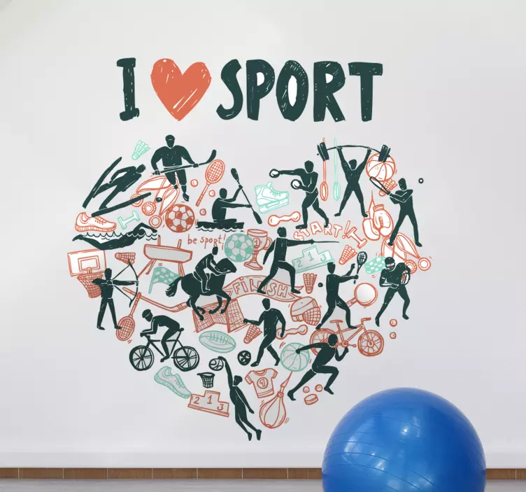 Sports wall sticker i love sport - TenStickers