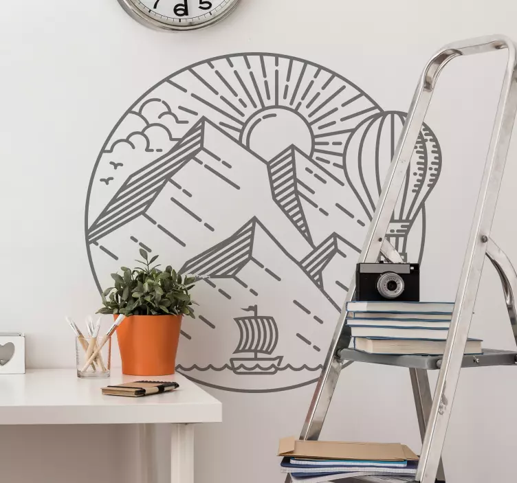 Sun and mountains nordic style nature decal - TenStickers