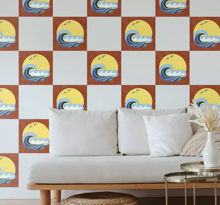 Sun, beach and wave tile sticker - TenStickers