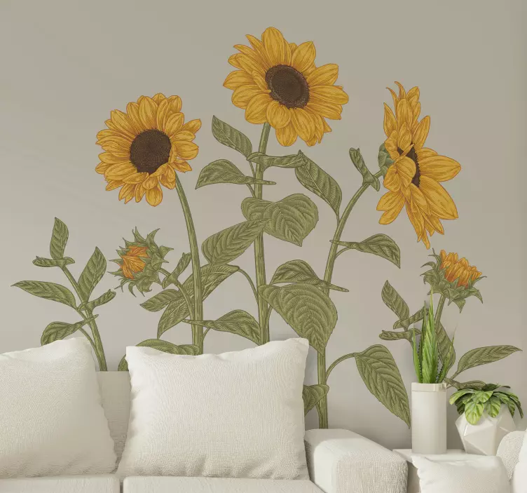 sun flowers in the field flower wall sticker - TenStickers