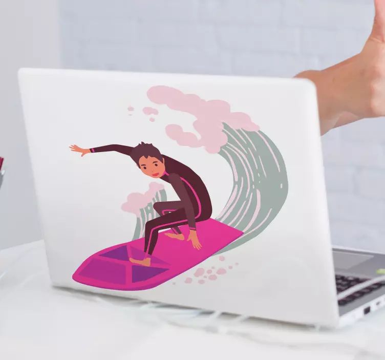 Surfing Cartoon Character laptop sticker - TenStickers