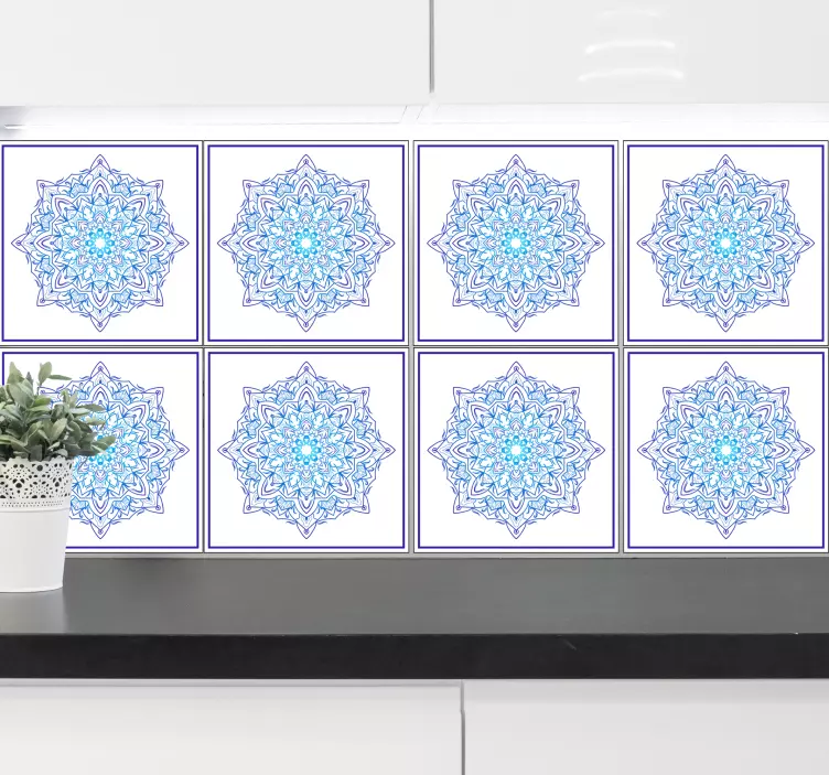 Tile sticker elaborate blue mandala design - TenStickers