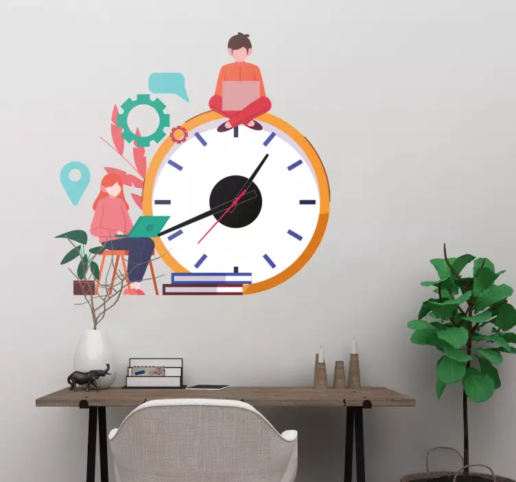 Working people design clock wall sticker - TenStickers