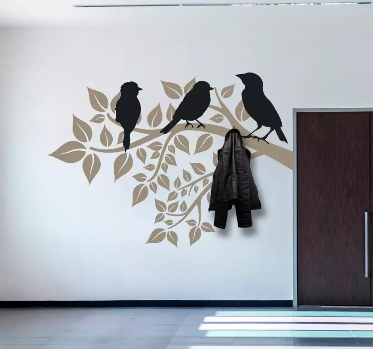 Tree branch with birds coat hanger sticker - TenStickers