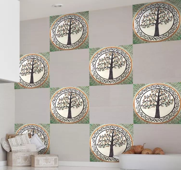 Tree Horezu tiles sticker - TenStickers