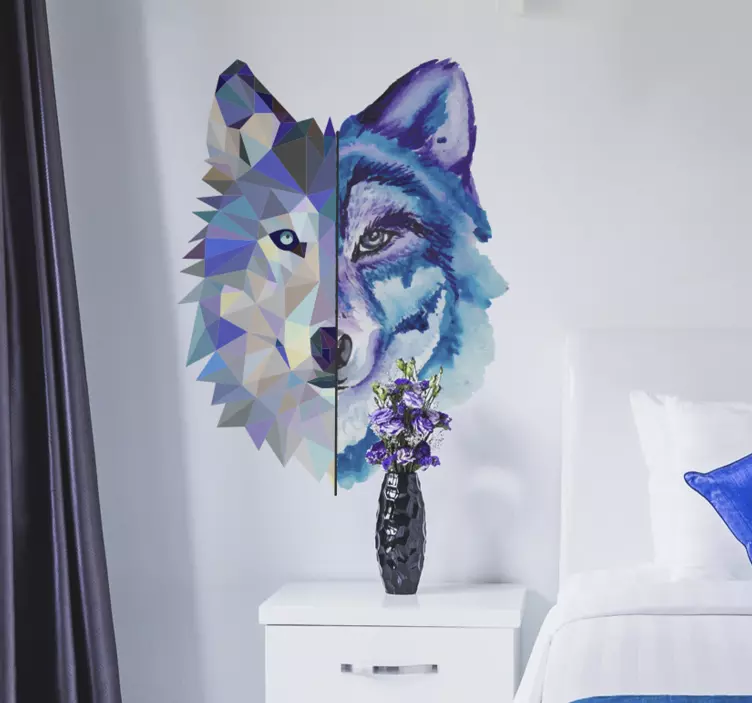 Geometric wolf face bedroom animal wall sticker - TenStickers