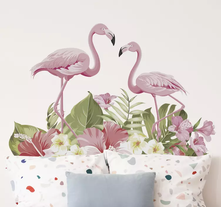 Tropical flower flamingo window sticker - TenStickers
