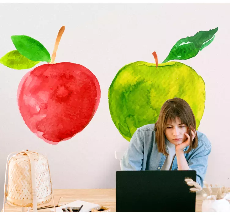 Two colorful artistic apples wall sticker - TenStickers