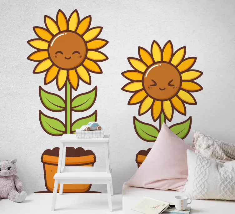 Two smiling sunflowers door sticker - TenStickers