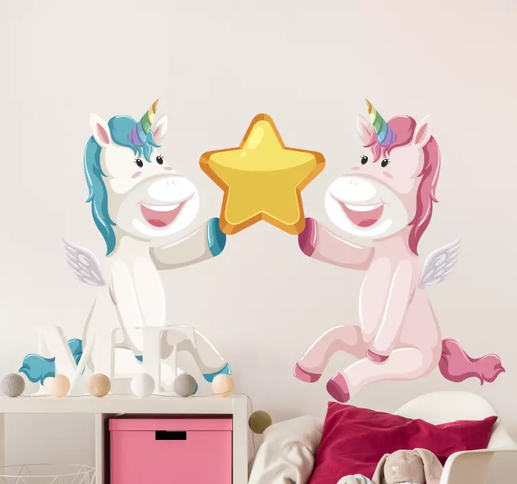 Two unicorn holding star fairy tale sticker - TenStickers