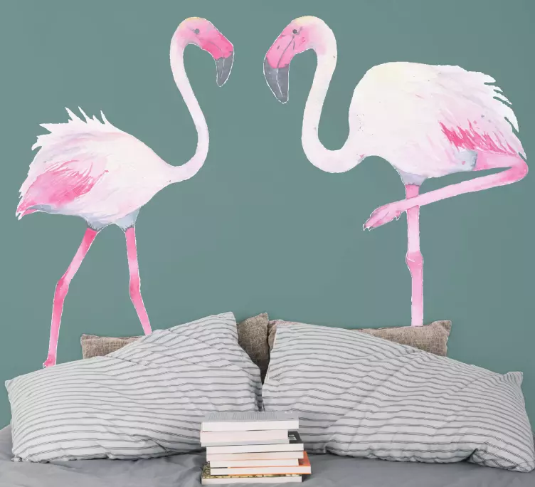 Two watercolour flamingos  bird wall sticker - TenStickers