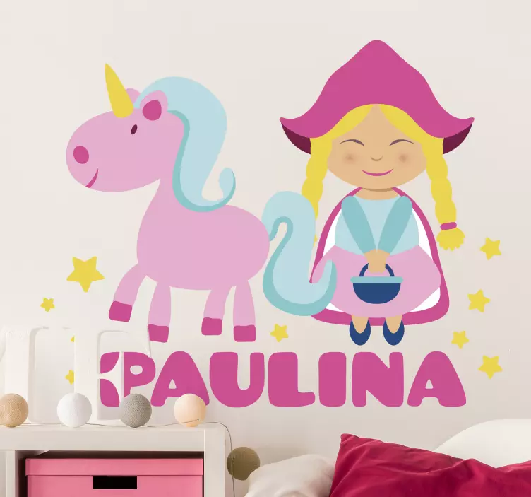 Unicorn with a girl  Personalised Sticker - TenStickers