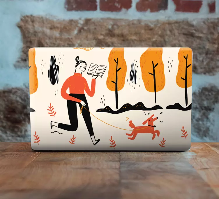 Walking small little dog laptop skin - TenStickers