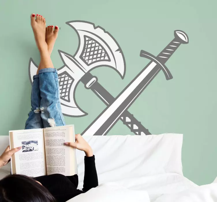 Wall sticker crossed sword and axe design - TenStickers