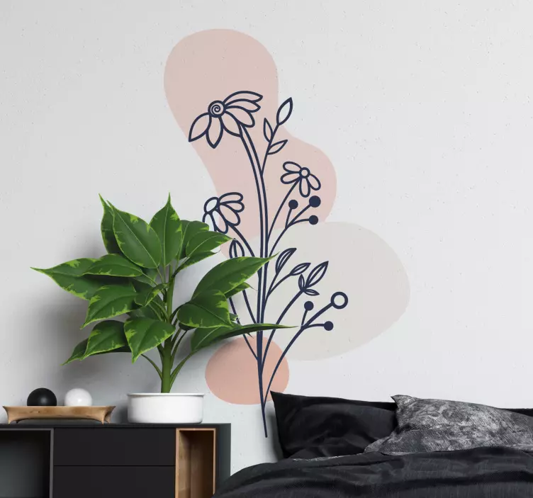 Wall sticker floral line art design - TenStickers