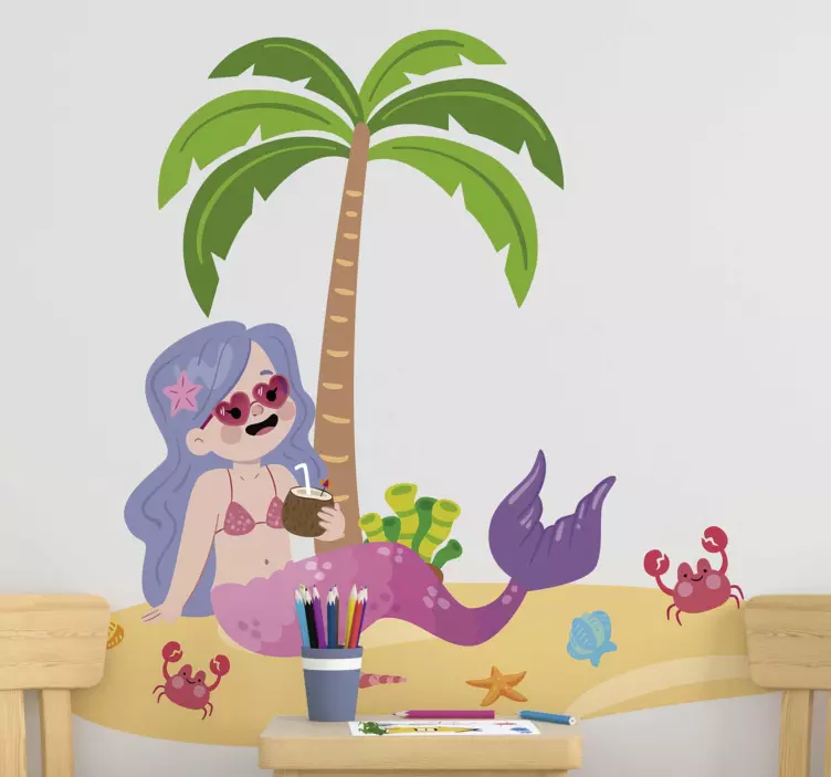 Wall stickers for kid mermaid beach scene - TenStickers