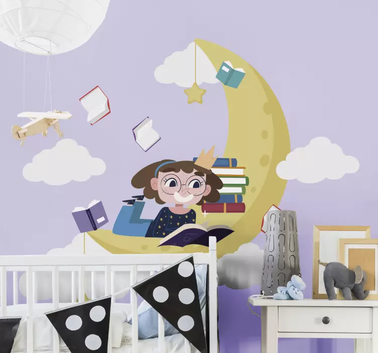Wall stickers for kid reading girl on moon - TenStickers