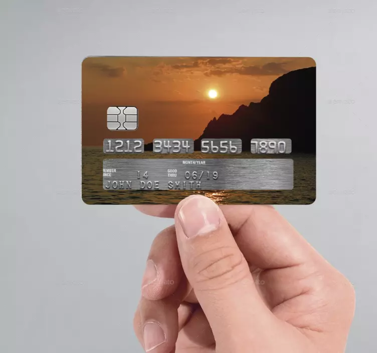 Water sunset beach side credit card sticker - TenStickers