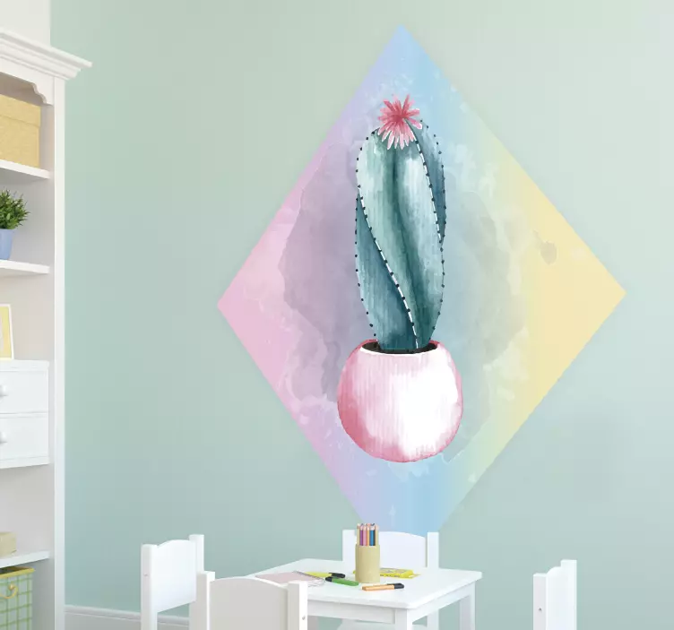 Watercolour Cactus Wall Sticker - TenStickers