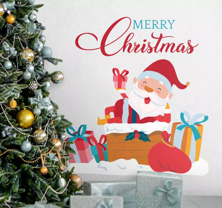 Merry chritsmas with santa claus presents decal - TenStickers