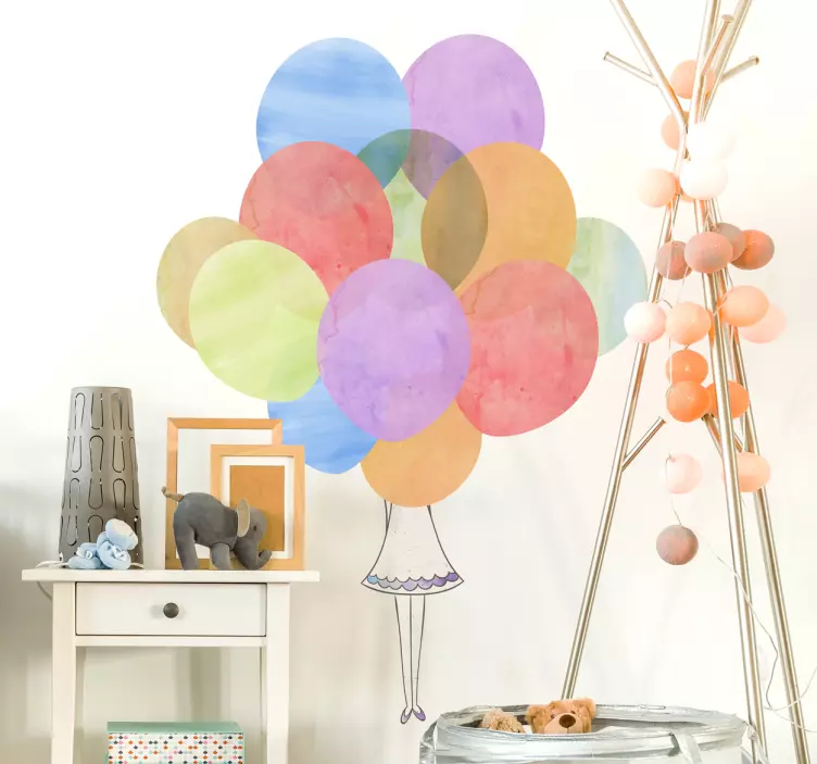 Girl with colorful balloons illustration sticker - TenStickers