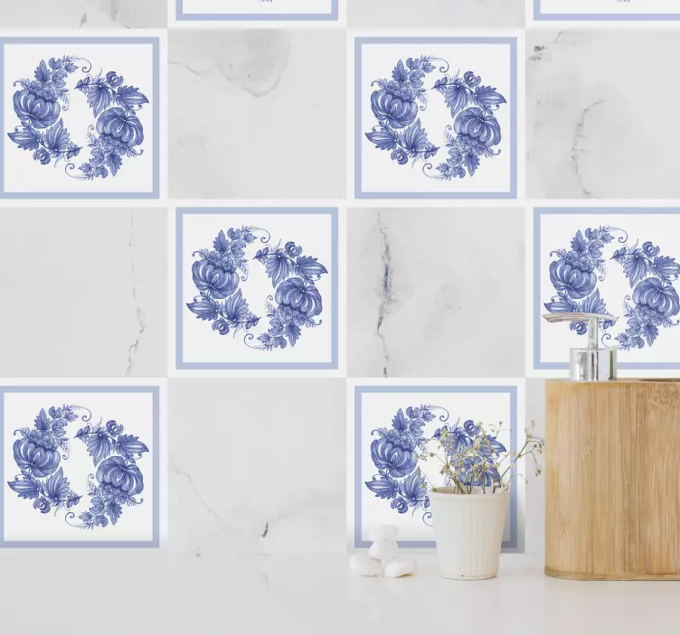 white and blue horezu ornament  ¡tile sticker - TenStickers